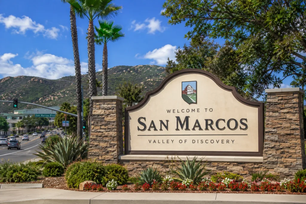 Sign welcomes visitors to San Marcos California